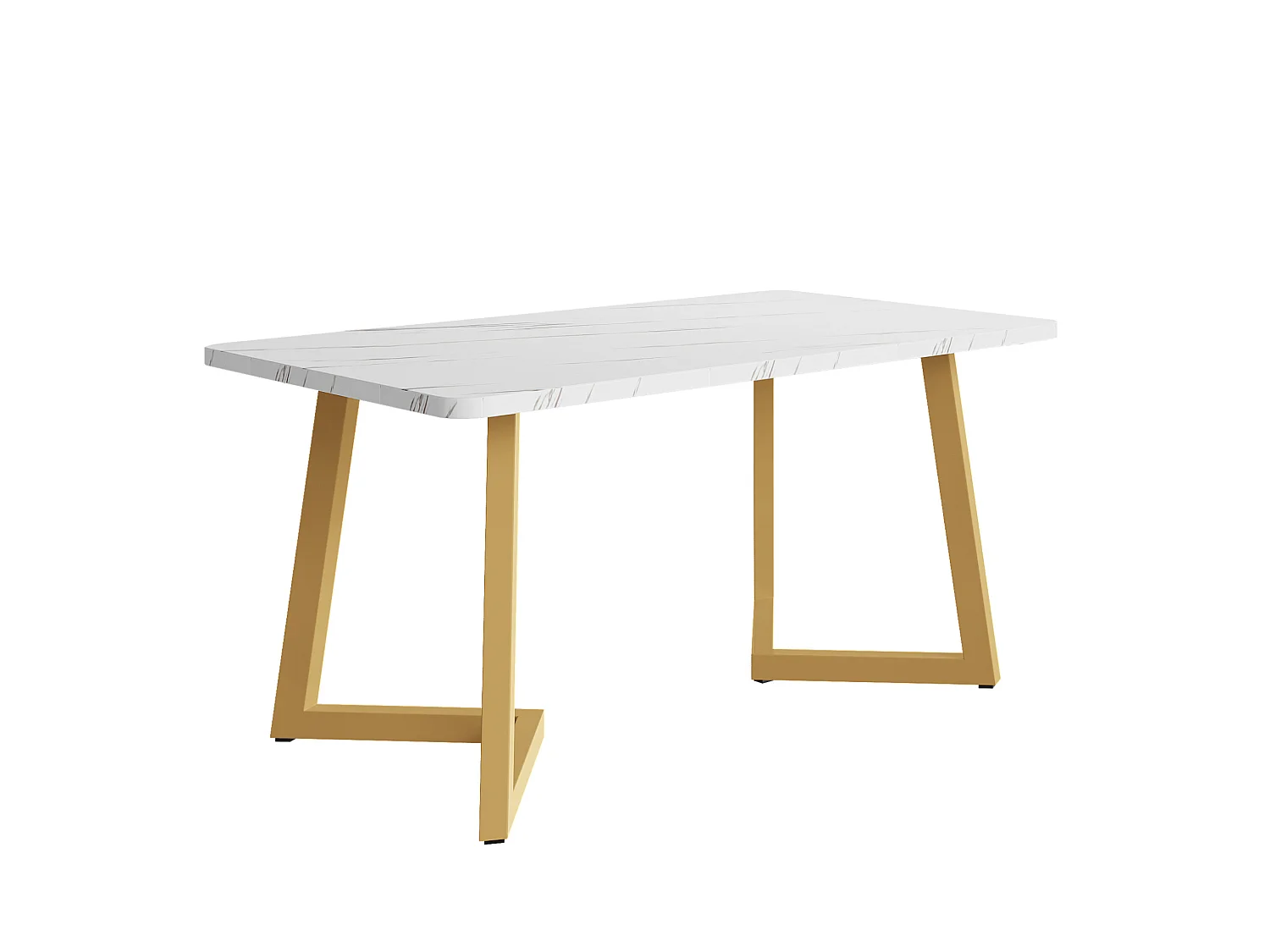 Table à manger 117/75/68 cm avec plateau aspect marbre MDF blanc et pieds métal doré