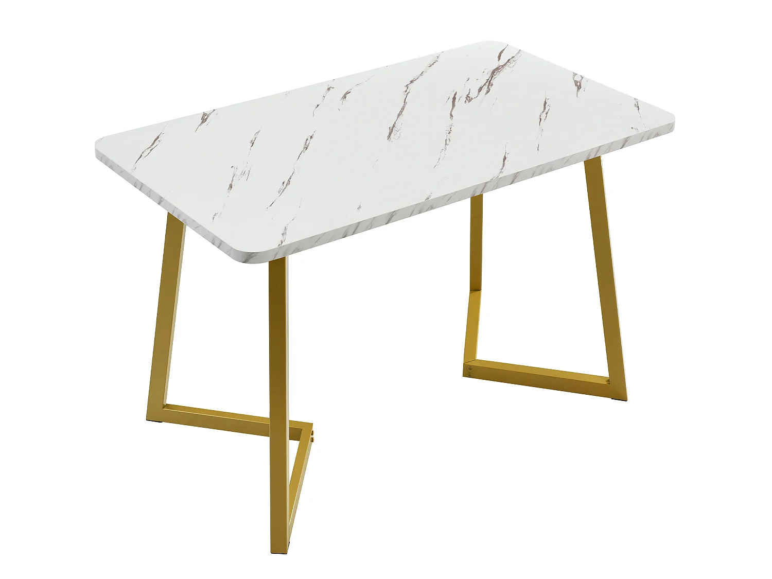 Table à manger 117/75/68 cm avec plateau aspect marbre MDF blanc et pieds métal doré