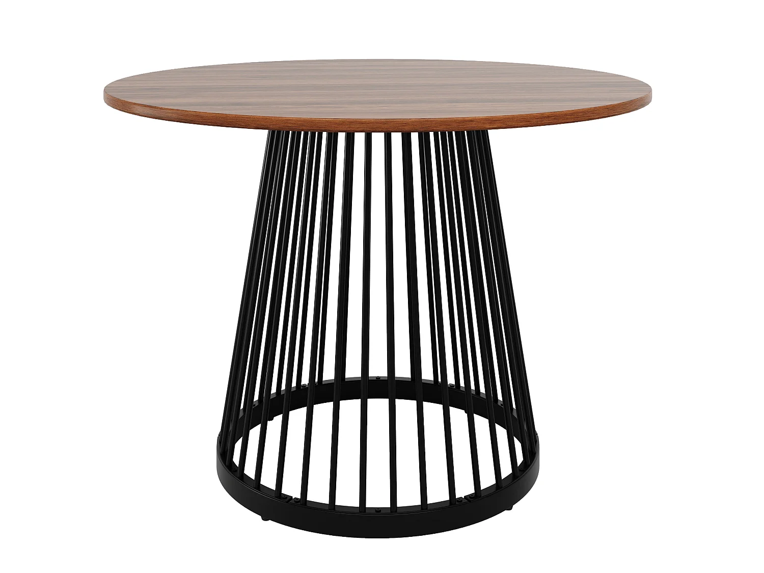 Table à manger ronde 80/76/80 cm avec pieds réglables MDF noyer et métal noir