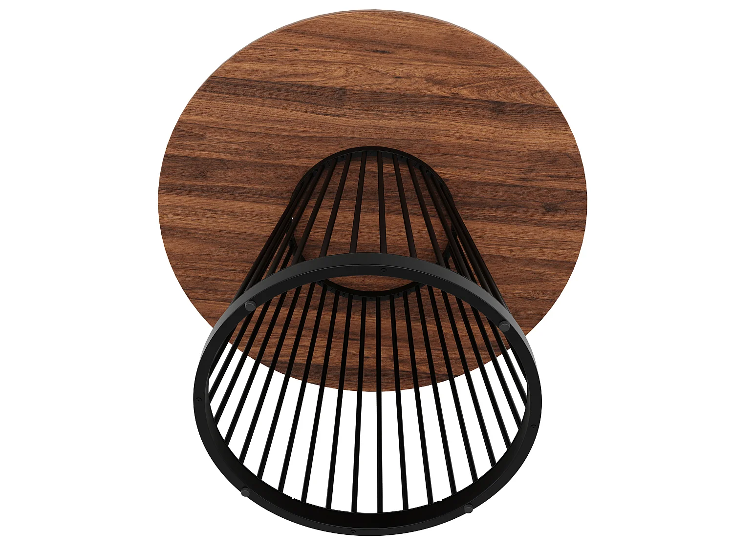 Table à manger ronde 80/76/80 cm avec pieds réglables MDF noyer et métal noir