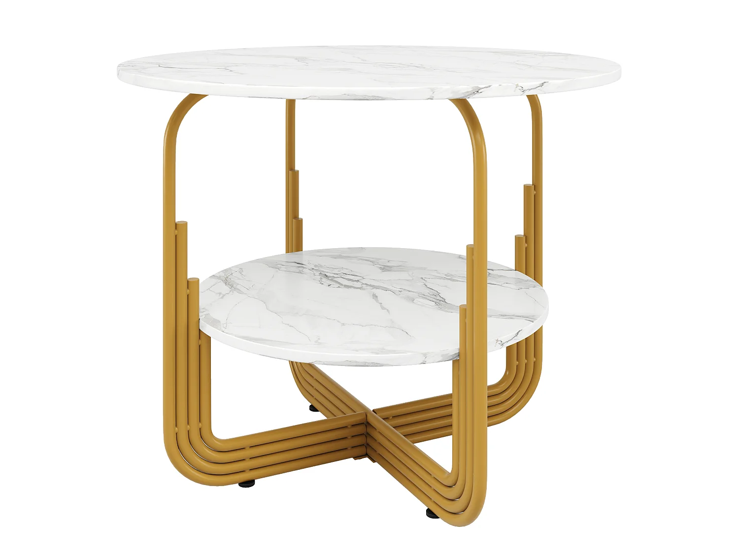 Table à manger ronde 80/80/76 cm avec rangement MDF imitation marbre doré