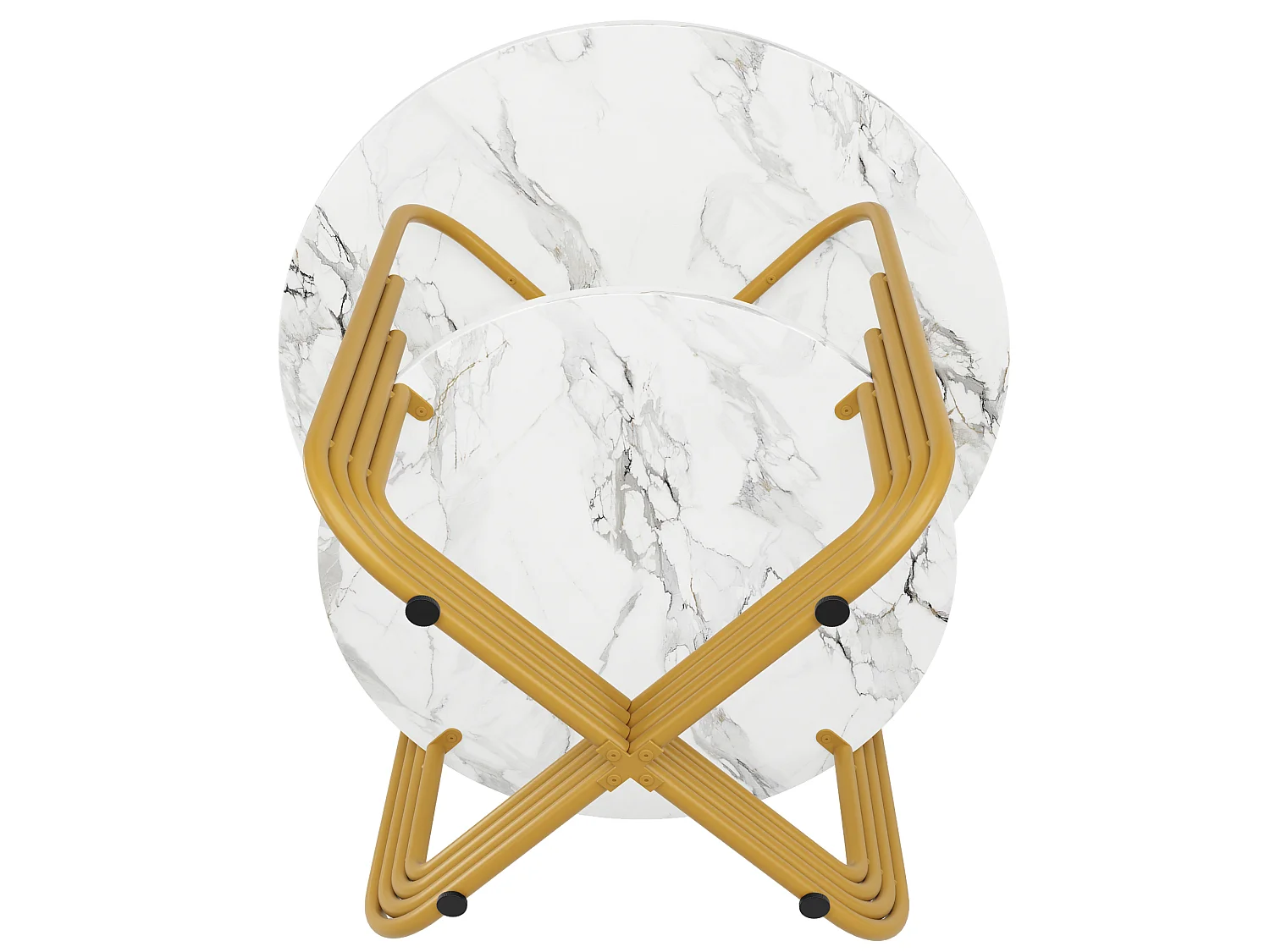 Table à manger ronde 80/80/76 cm avec rangement MDF imitation marbre doré