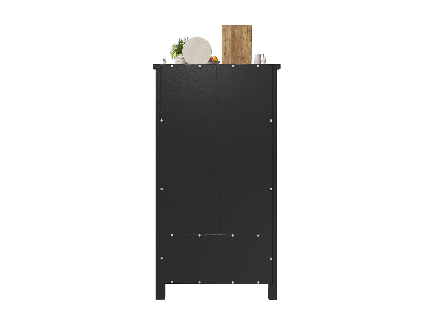 Armoire haute 80×40×140cm, Buffet multi-usage, 2 portes et 5 tiroirs, Snack, Rangement pour cuisine et salle à manger, Noir/Blanc