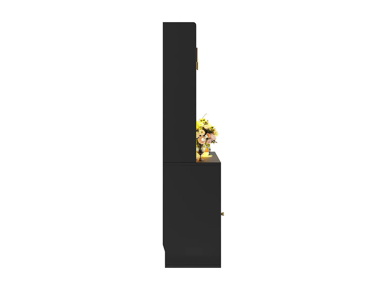 Armoire haute de cuisine, Buffet et Vitrine, Étagères réglables, Sideboard LED, 4 portes, Noir, rangement multi-niveaux