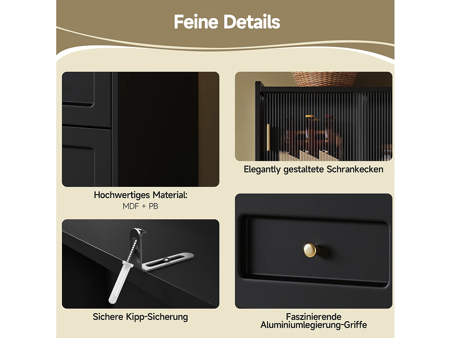 Buffet de cuisine 120/167/35 cm avec éclairage LED et étagères réglables MDF et panneaux de particules noir