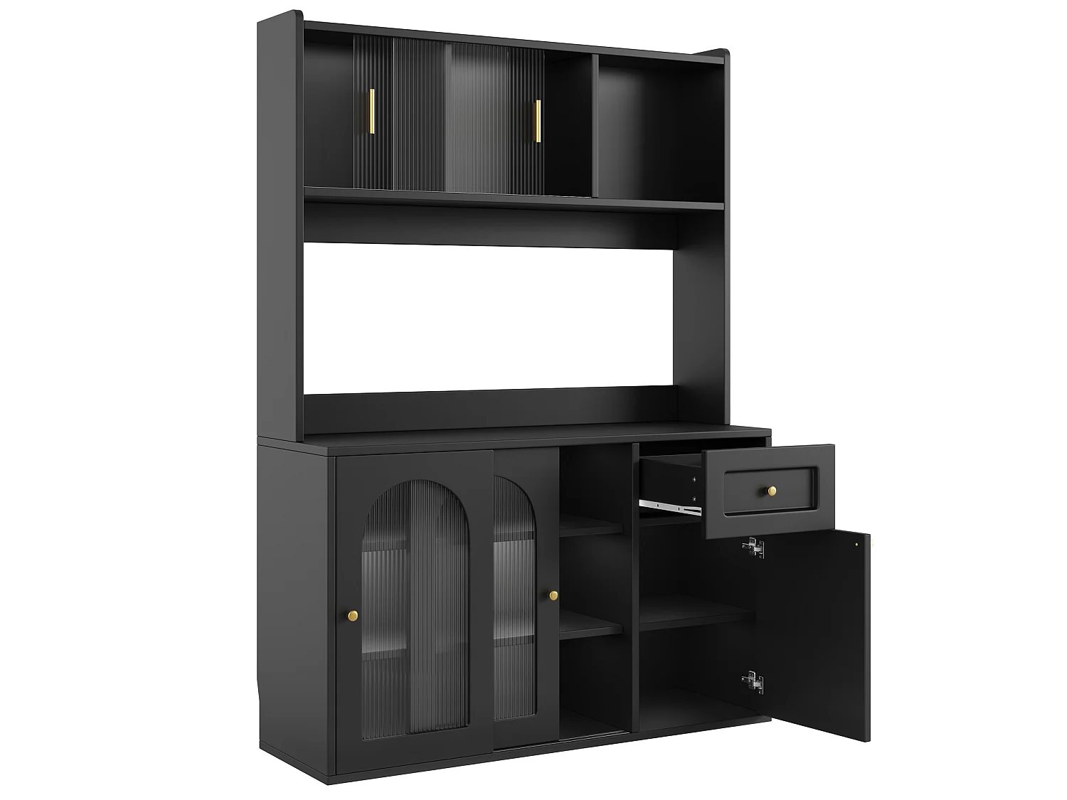 Buffet de cuisine 120/167/35 cm avec éclairage LED et étagères réglables MDF et panneaux de particules noir