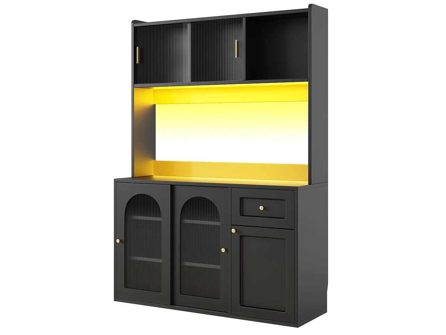 Buffet de cuisine 120/167/35 cm avec éclairage LED et étagères réglables MDF et panneaux de particules noir