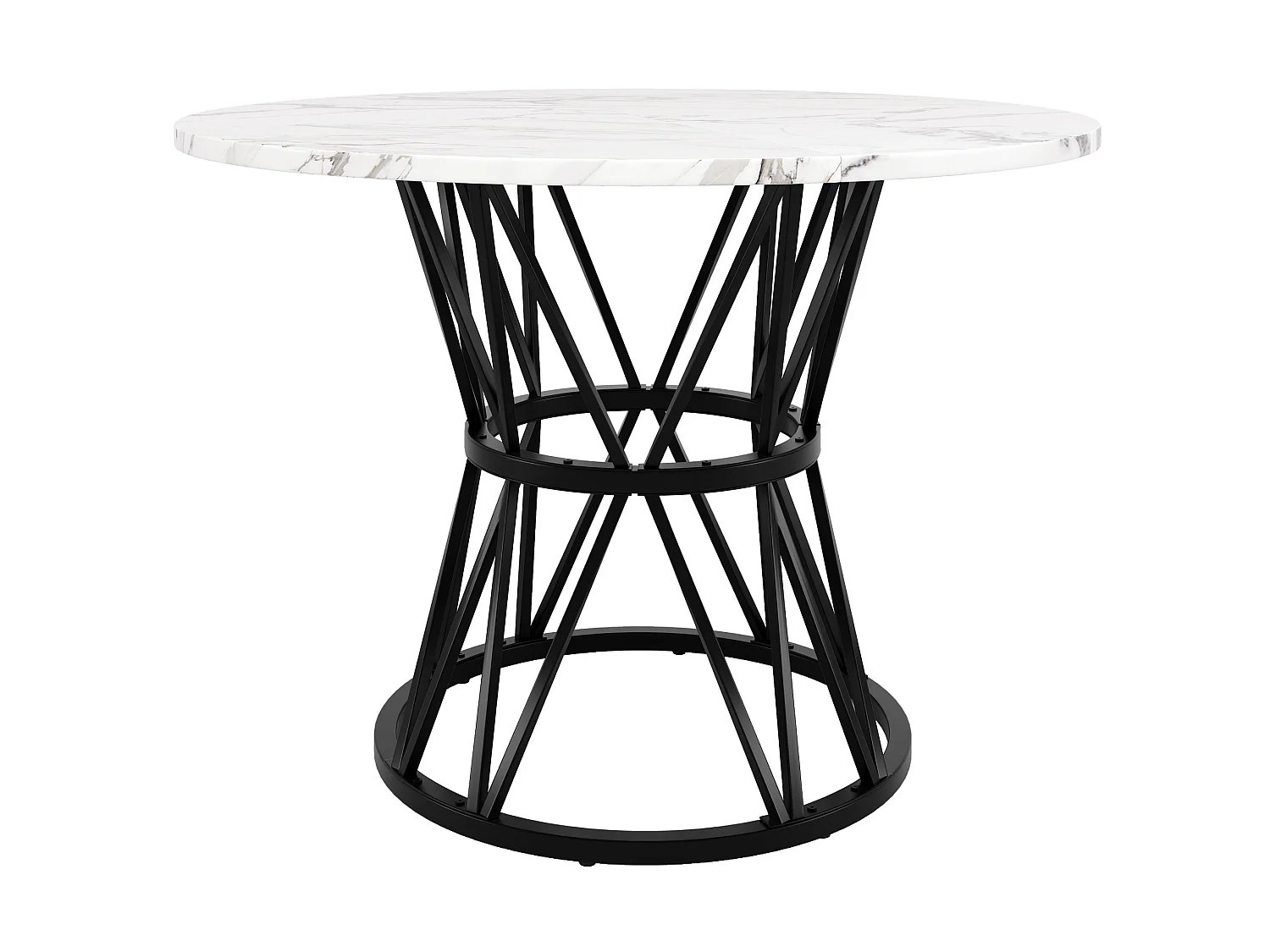Table à manger ronde 100/100/76 cm avec pieds réglables et piètement métallique MDF noir