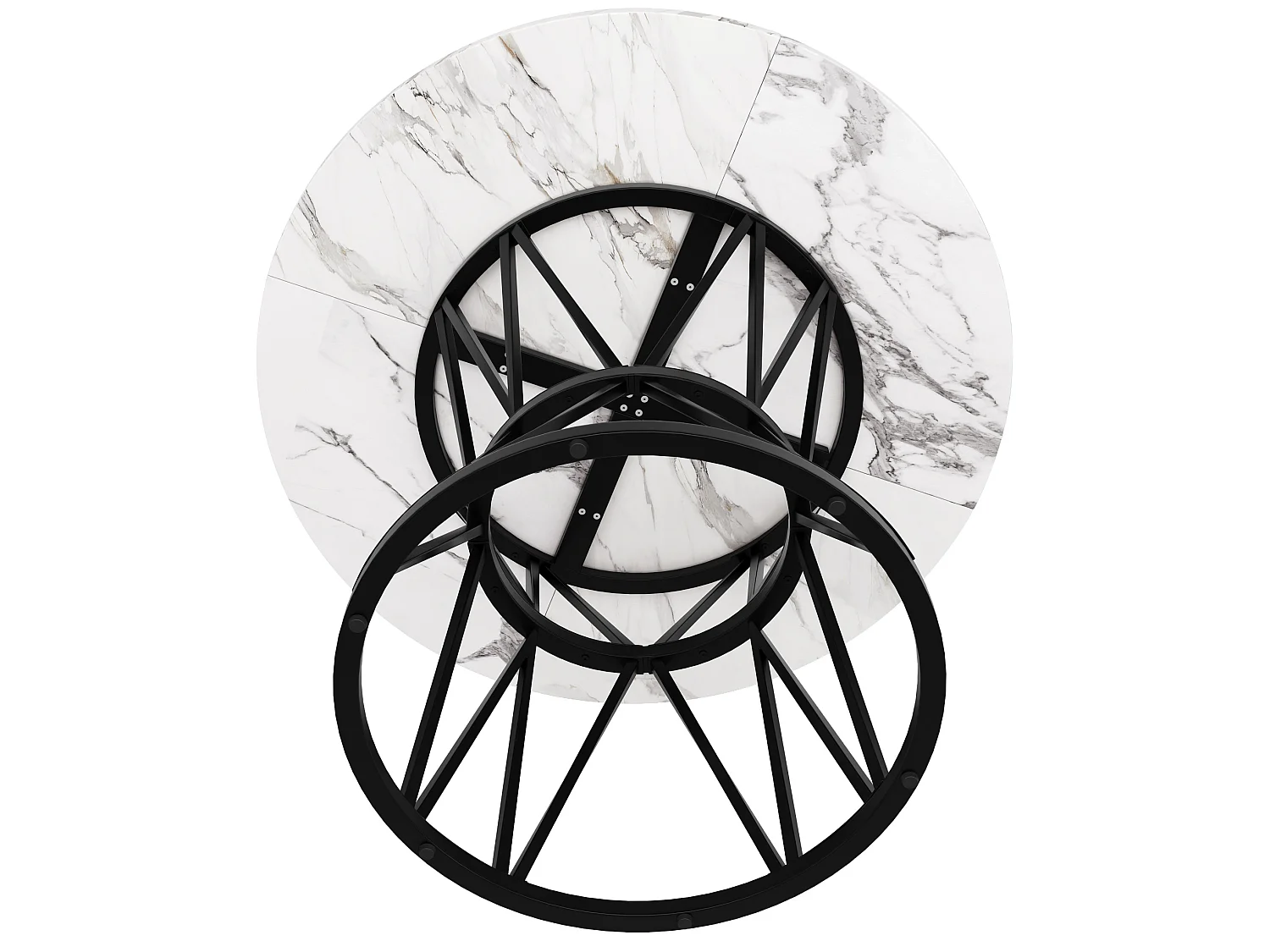 Table à manger ronde 100/100/76 cm avec pieds réglables et piètement métallique MDF noir