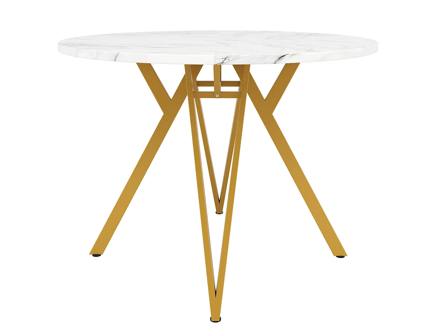 Table à manger ronde 100/100/76 cm avec pieds réglables MDF effet marbre doré