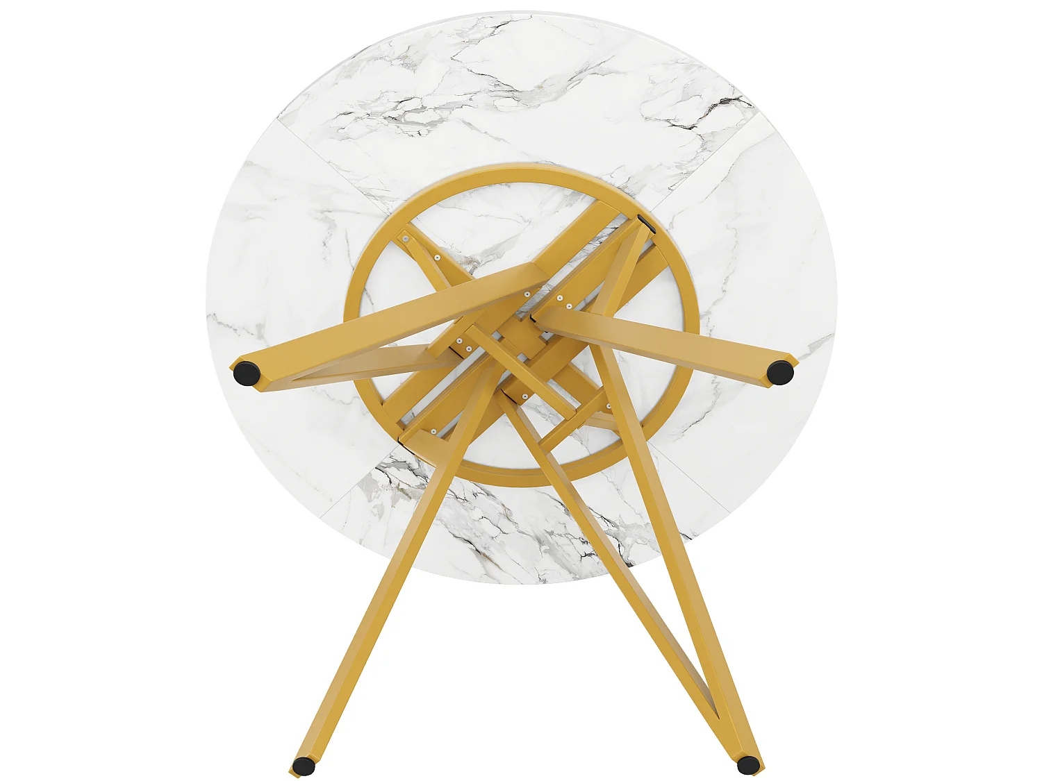 Table à manger ronde 100/100/76 cm avec pieds réglables MDF effet marbre doré