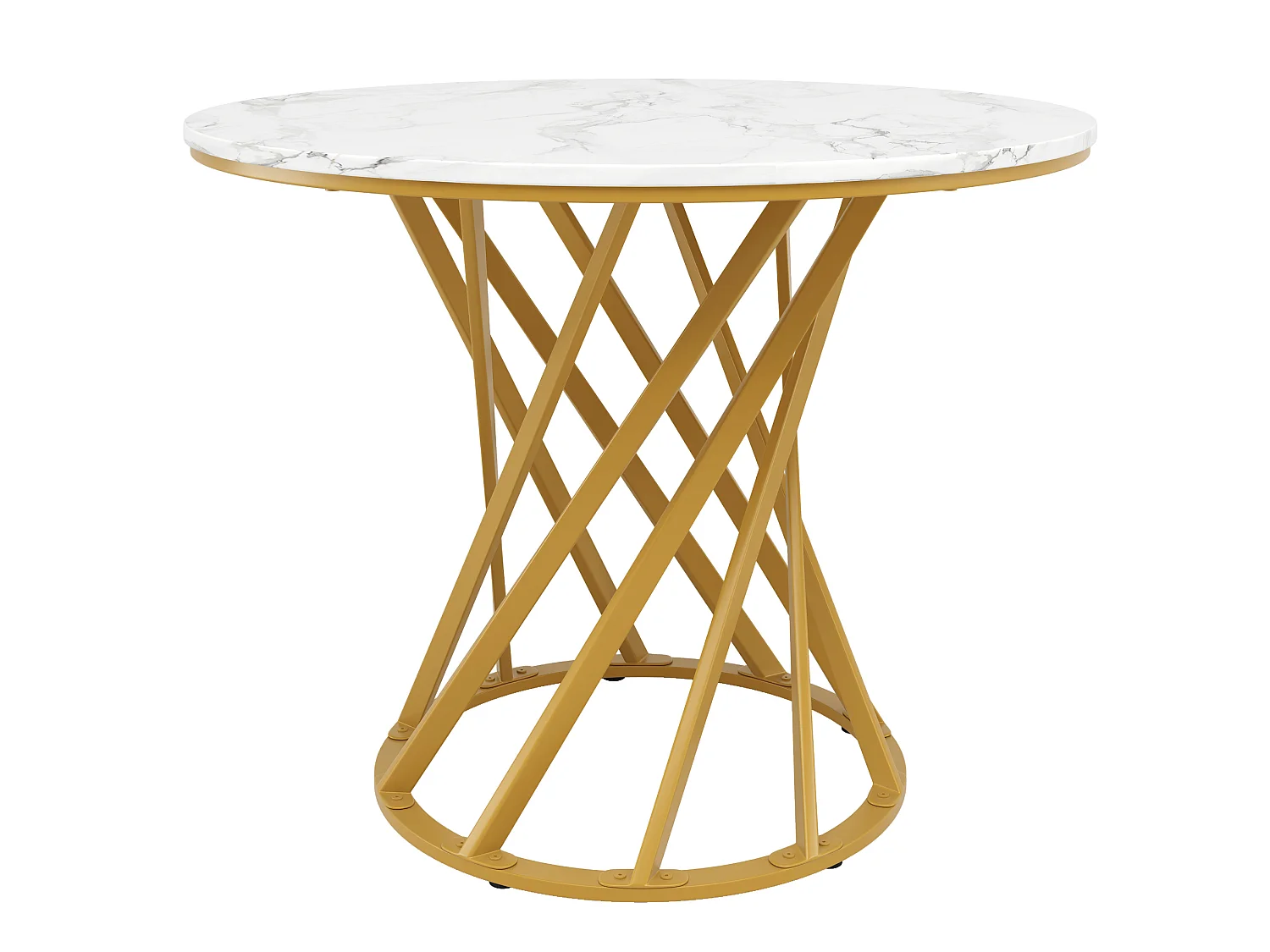 Table à manger ronde 80/76/80 cm avec pieds réglables MDF blanc et métal doré
