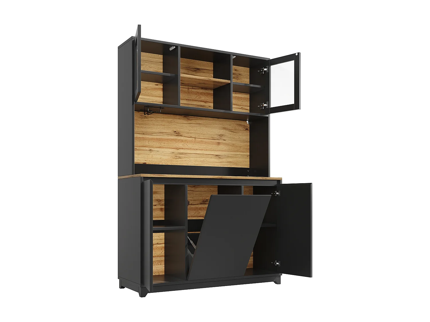 Armoire de cuisine 120×40×180cm, Buffet et Sideboard, Portes en acrylique, LED, Rangement haut, Noir