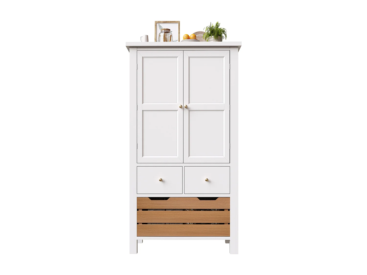 Armoire haute 80×40×140cm, Buffet multi-usage, 2 portes et 5 tiroirs, Snack, Rangement pour cuisine et salle à manger, Noir/Blanc