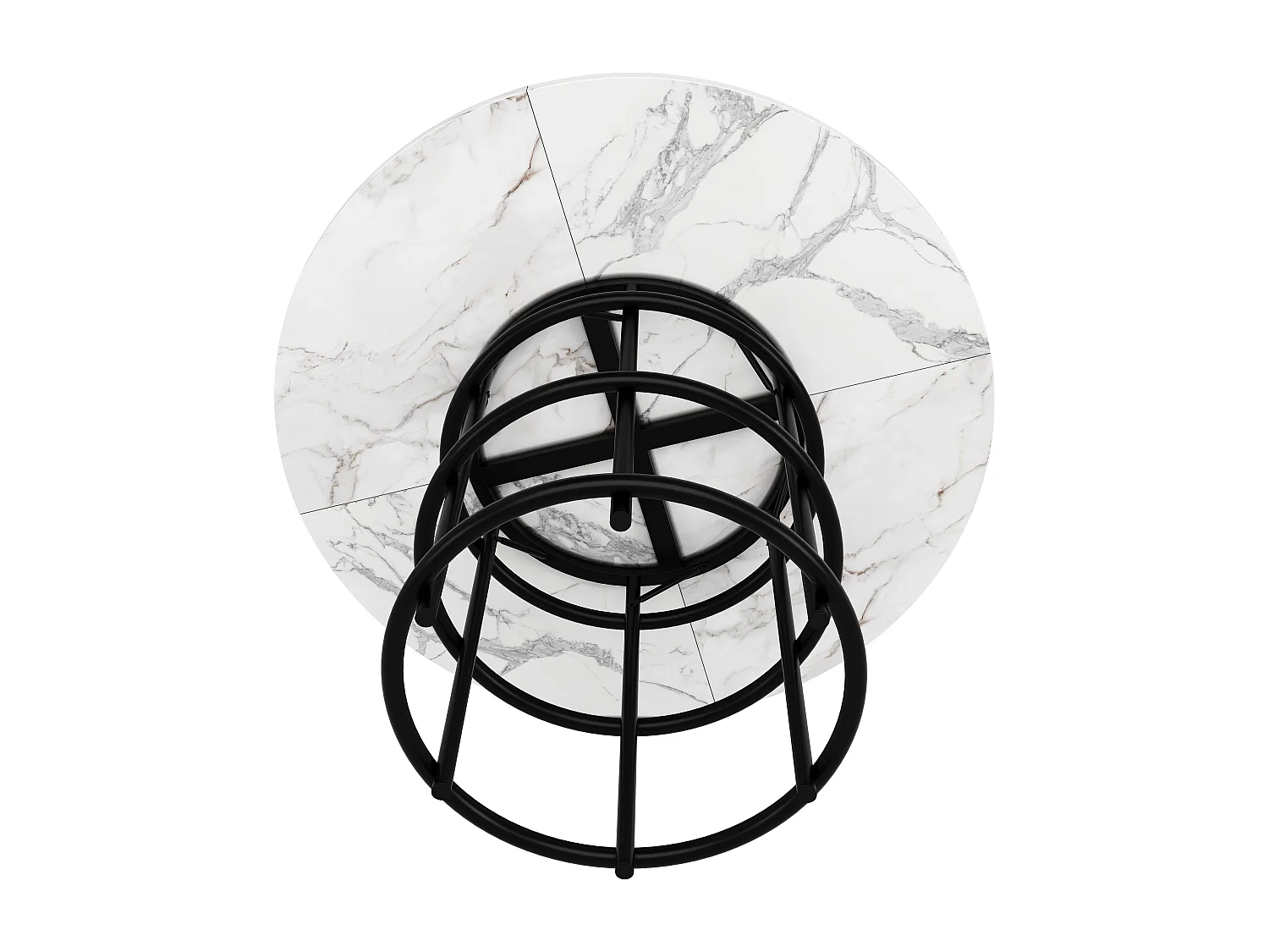 Table ronde 100×100×76cm, Piétement métal, Plateau MDF marbré, Cuisine/Salon, Pieds noirs pour 4-6