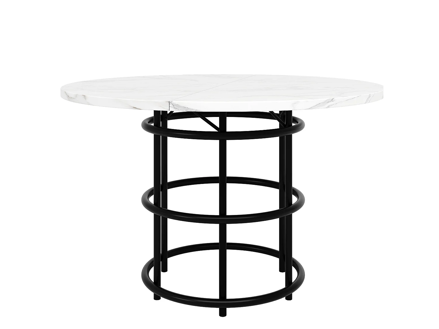 Table à manger ronde 100/100/76 cm avec pieds réglables MDF effet marbre noir et métal noir