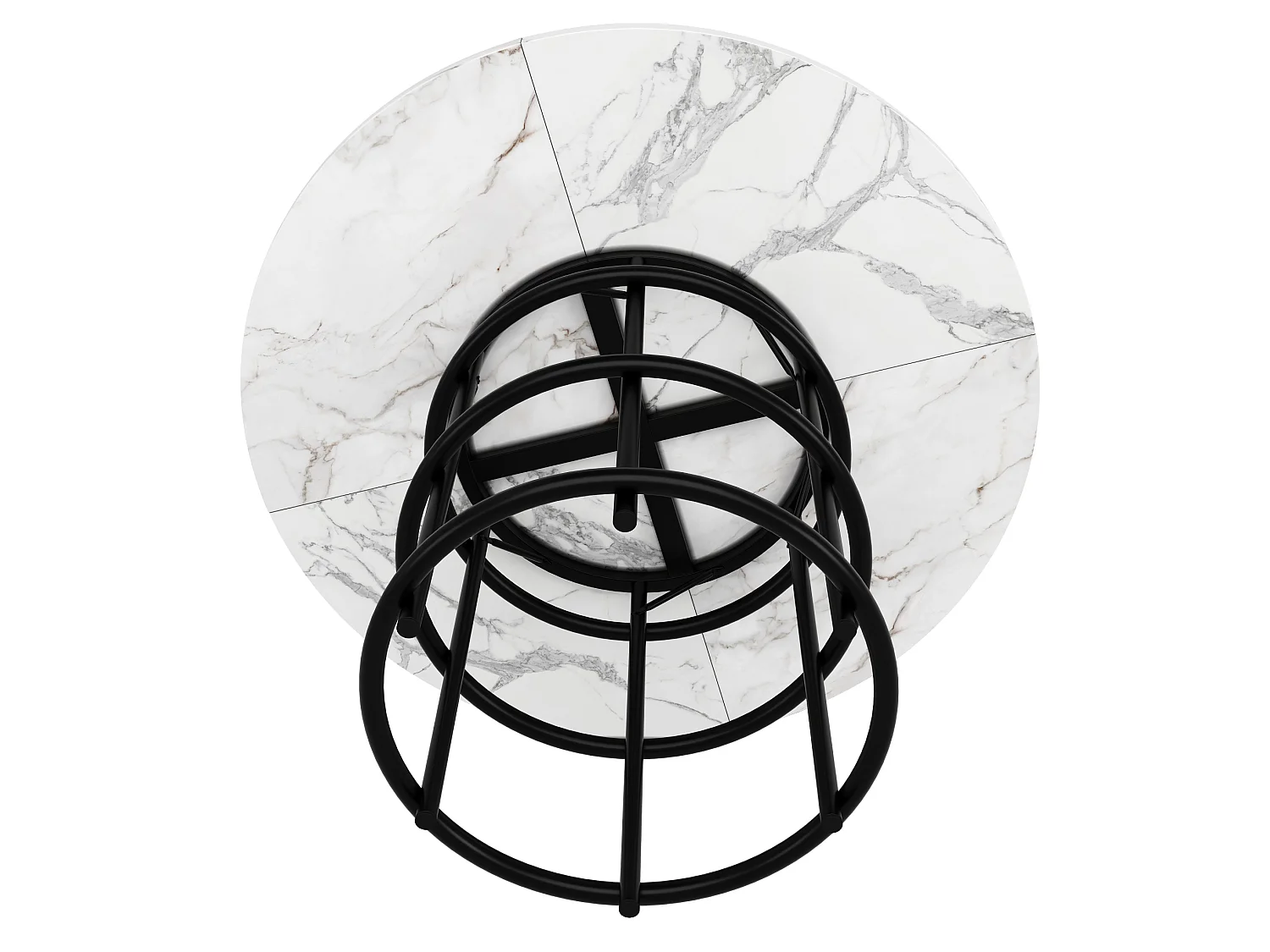 Table à manger ronde 100/100/76 cm avec pieds réglables MDF effet marbre noir et métal noir
