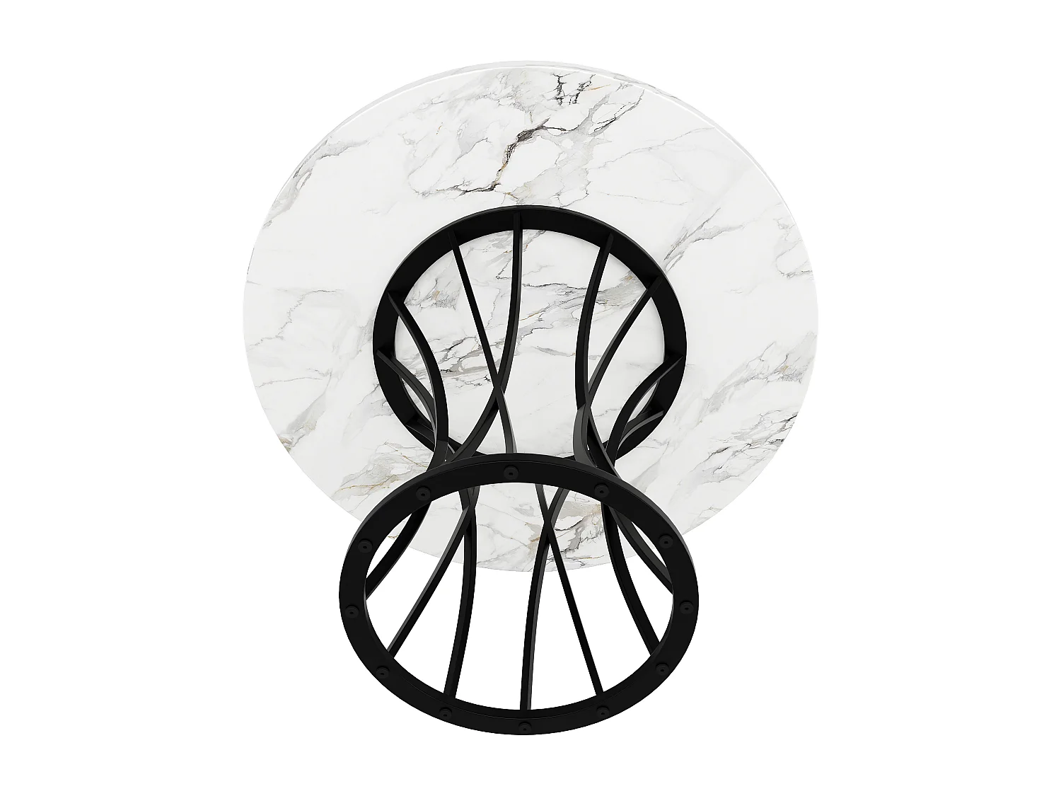 Table ronde 80×80×76cm, Plateau MDF marbré, Piétement métal noir, Cuisine/Salon, 4-6 personnes