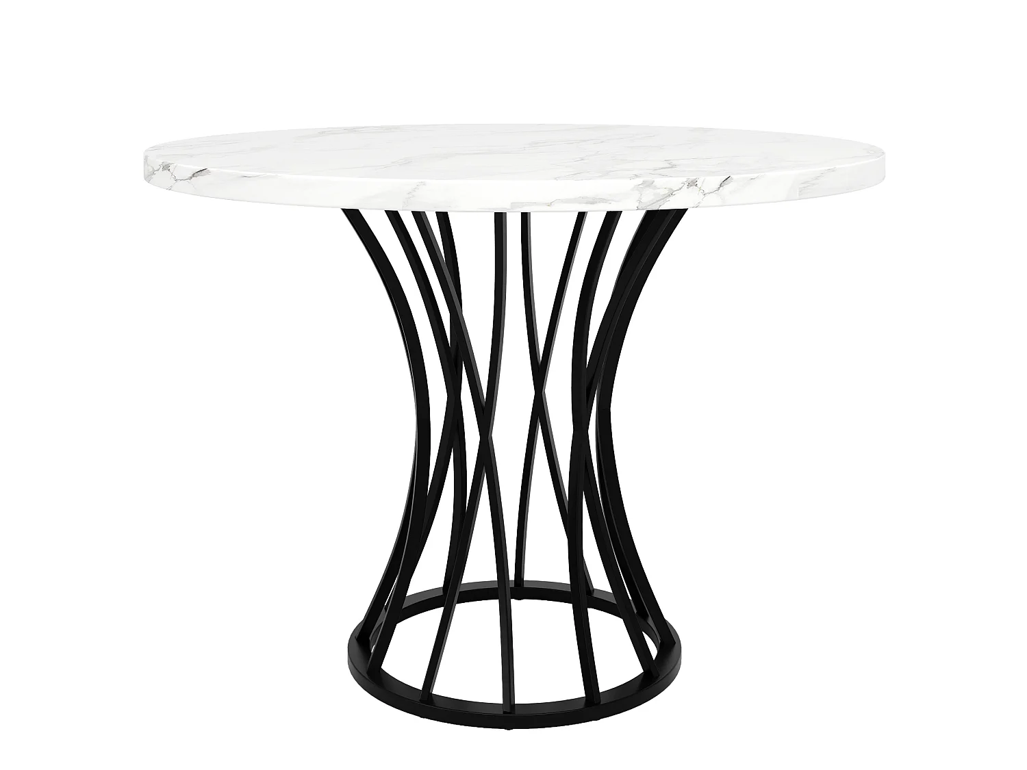 Table à manger ronde 80/80/76 cm avec pieds réglables MDF effet marbre noir et métal noir