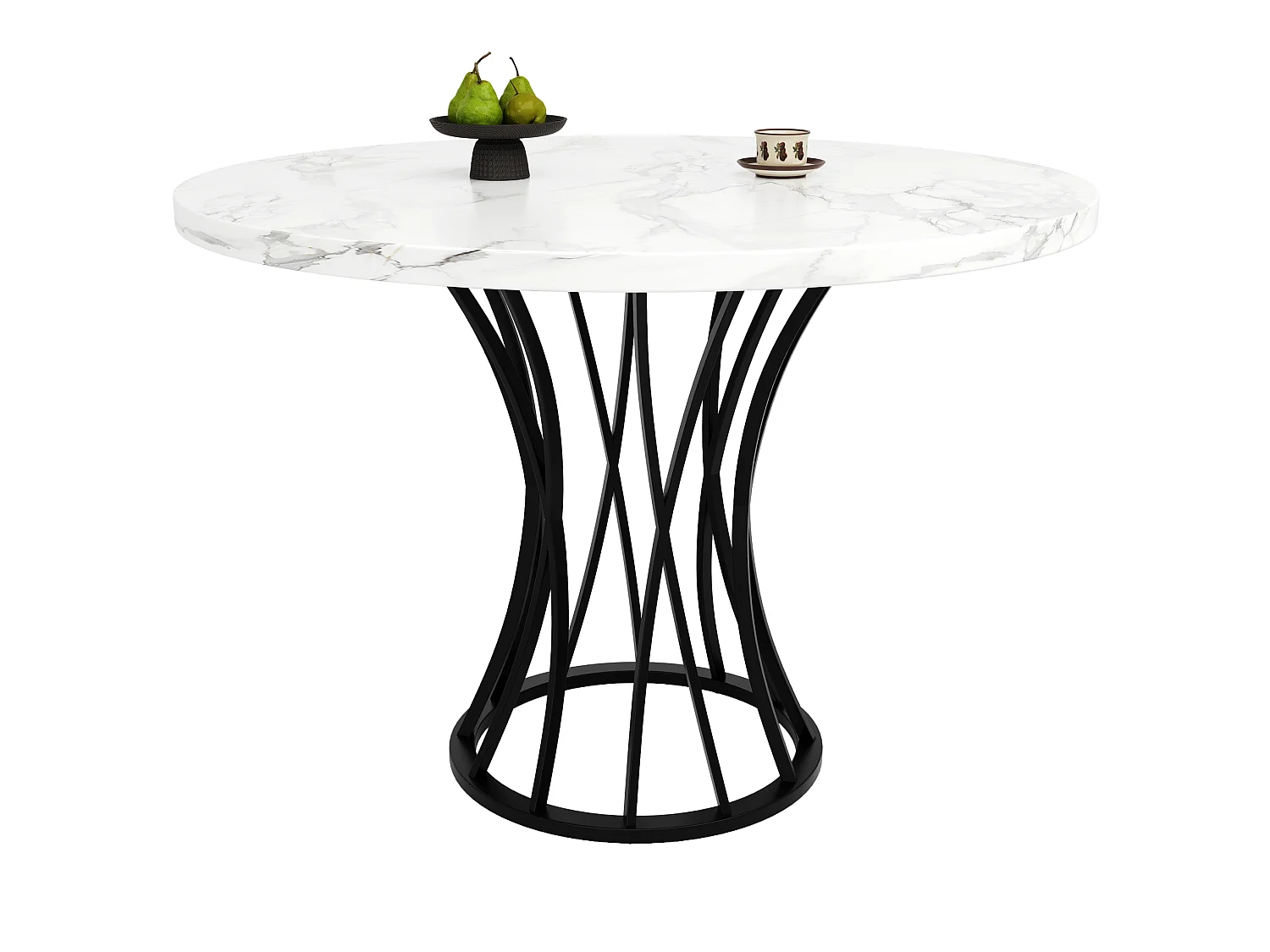 Table à manger ronde 80/80/76 cm avec pieds réglables MDF effet marbre noir et métal noir