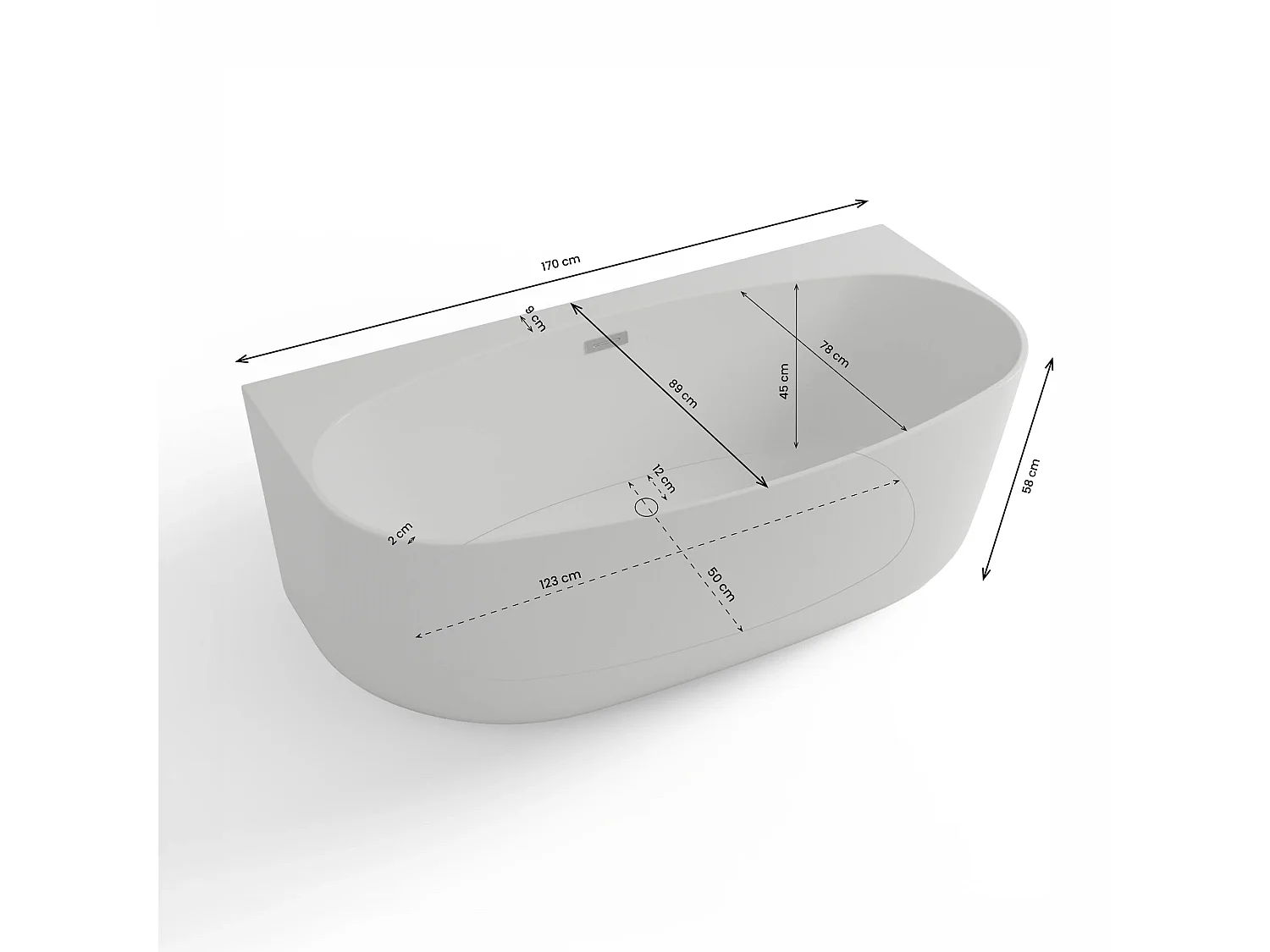 Baignoire Ilot Magic 170 blanche 170 x88 x58 cm, by SPALINA