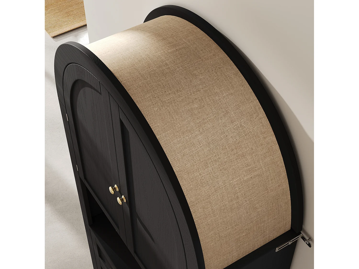 Armoire haute avec tiroirs et portes, Étagères ouvertes, Rangement autonome, Cuisine/Salon, Étagères arche noires