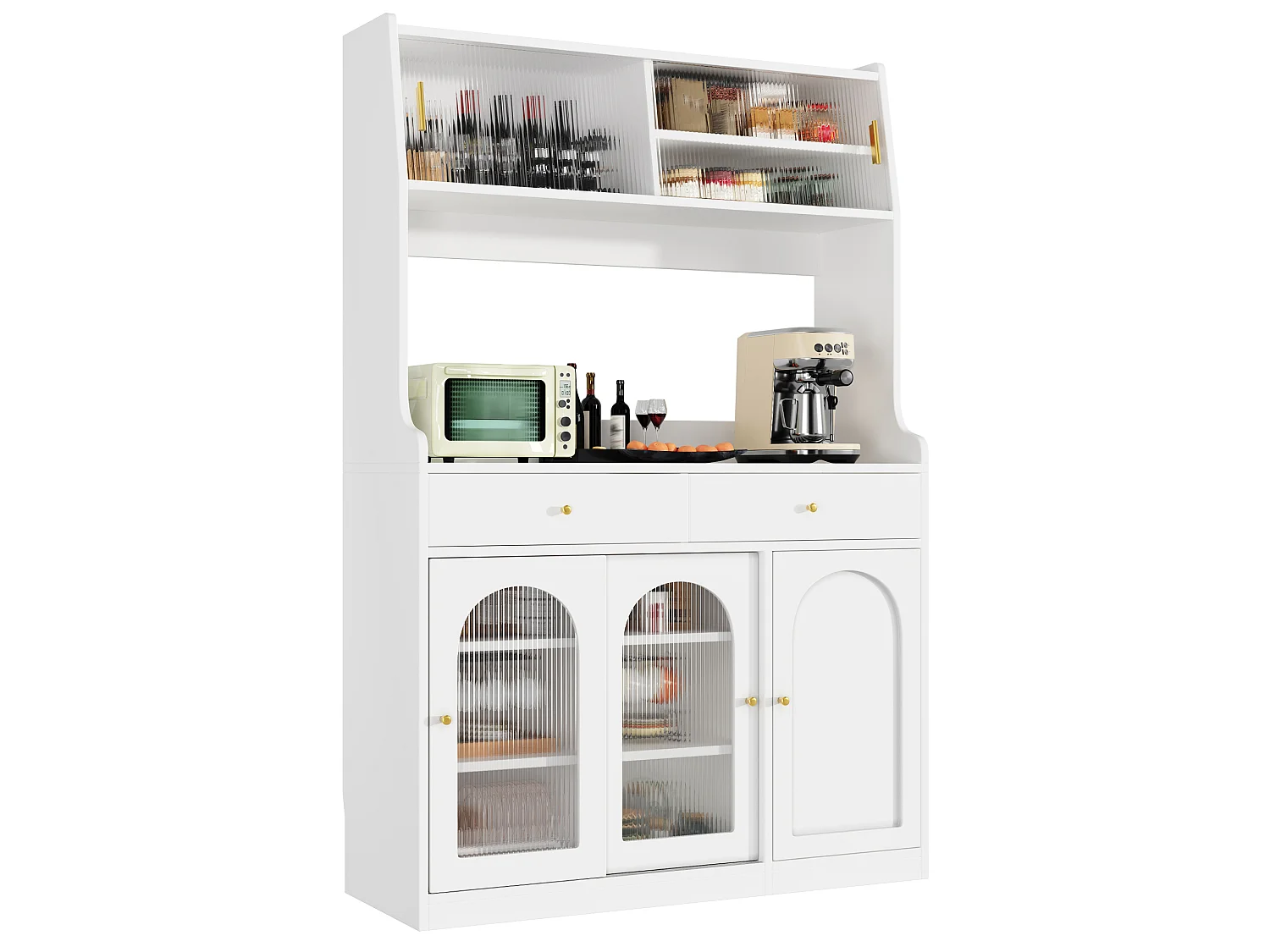 Buffet haut 120/180/40 cm avec éclairage LED et étagères réglables MDF et panneaux de particules blanc