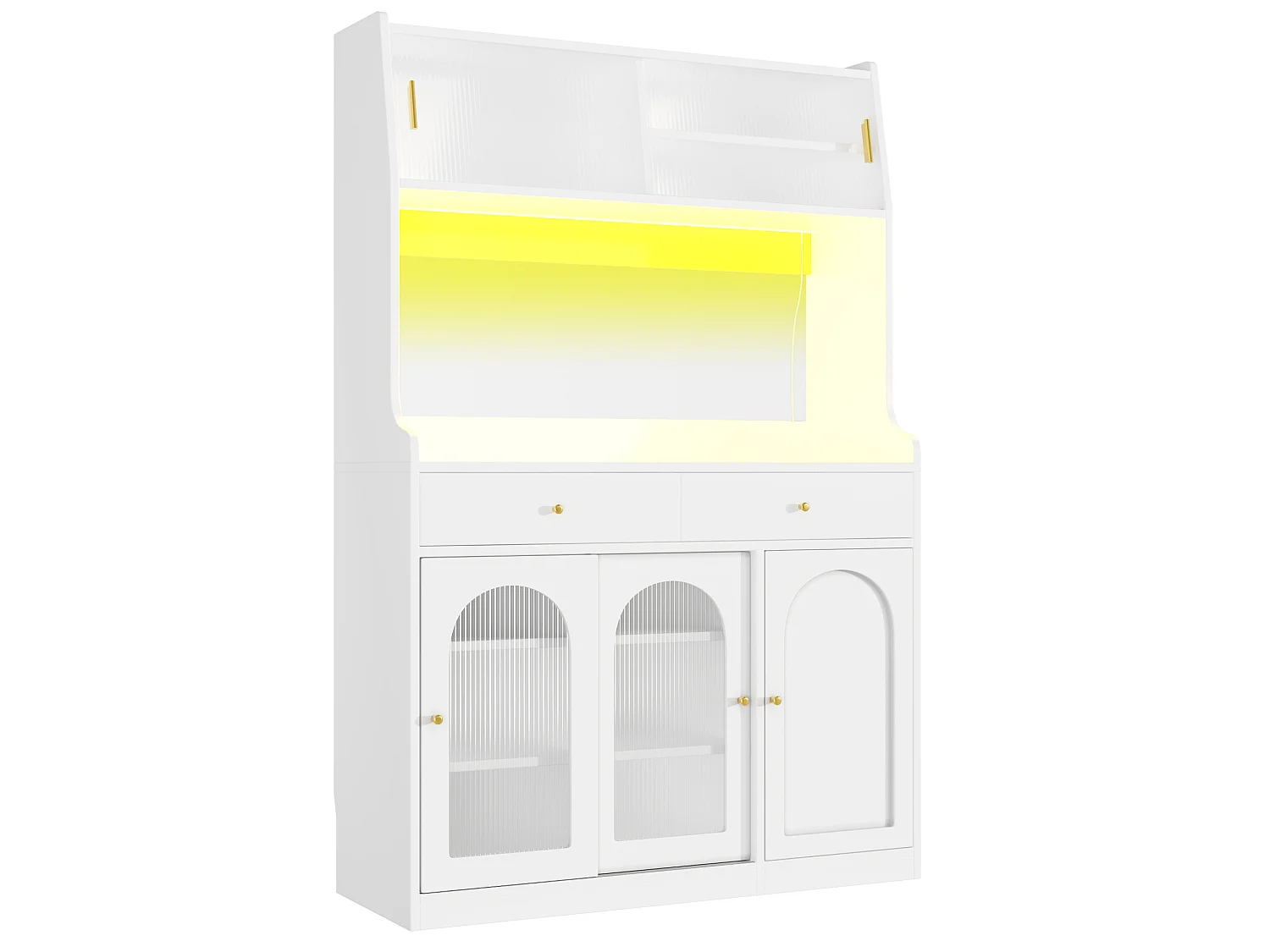 Buffet haut 120/180/40 cm avec éclairage LED et étagères réglables MDF et panneaux de particules blanc