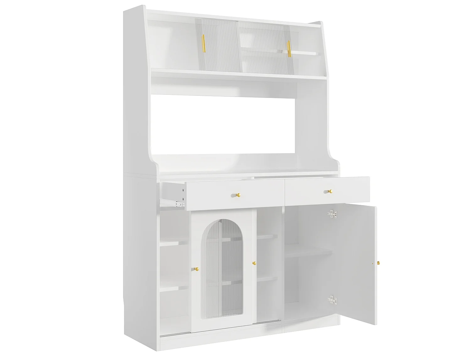 Buffet haut 120/180/40 cm avec éclairage LED et étagères réglables MDF et panneaux de particules blanc