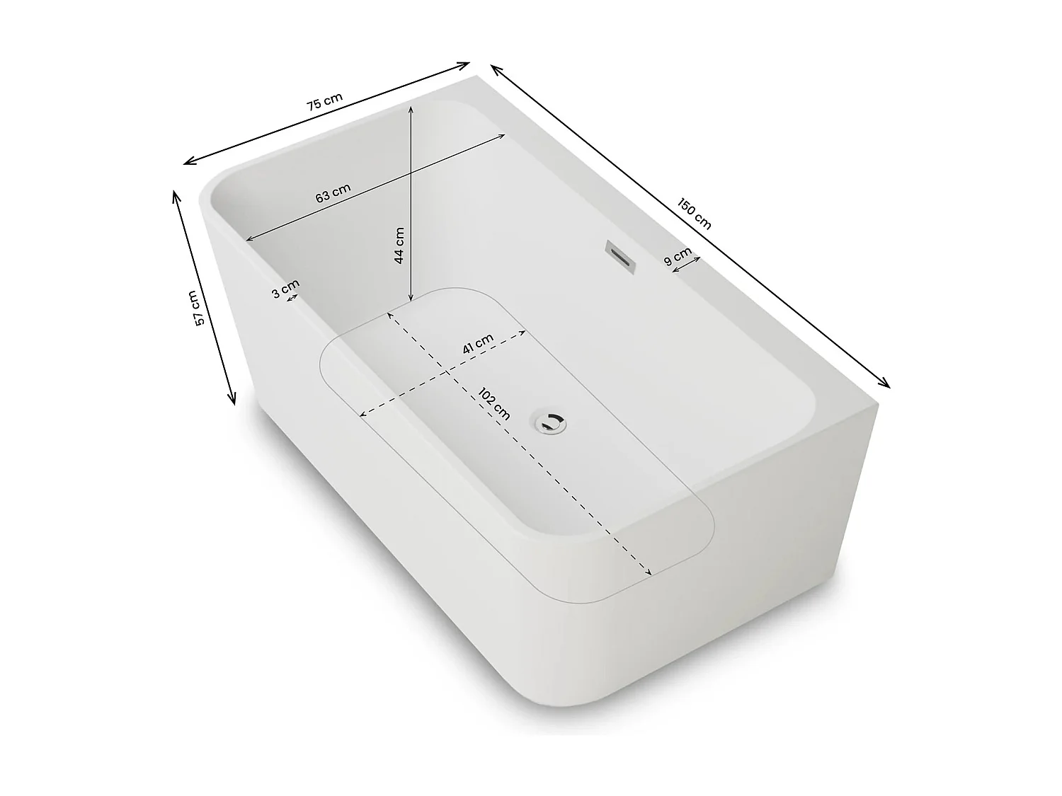 Baignoire Ilot Mint 150 blanche 150 x69 x57 cm, by SPALINA