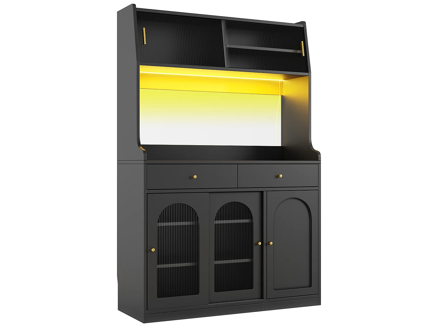 Buffet haut 120/180/40 cm avec éclairage LED et 2 tiroirs MDF et panneaux de particules noir