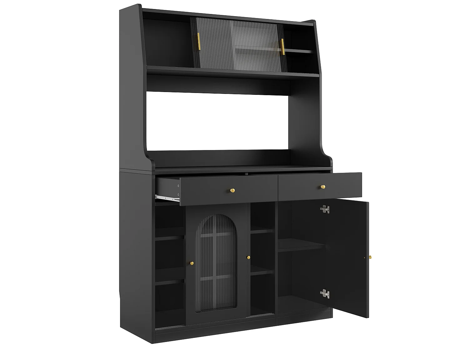 Buffet haut 120/180/40 cm avec éclairage LED et 2 tiroirs MDF et panneaux de particules noir