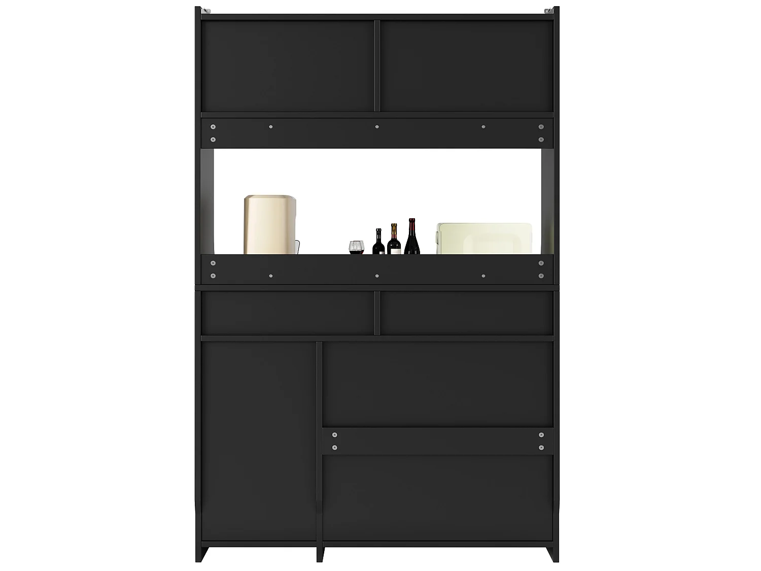 Buffet haut 120/180/40 cm avec éclairage LED et 2 tiroirs MDF et panneaux de particules noir