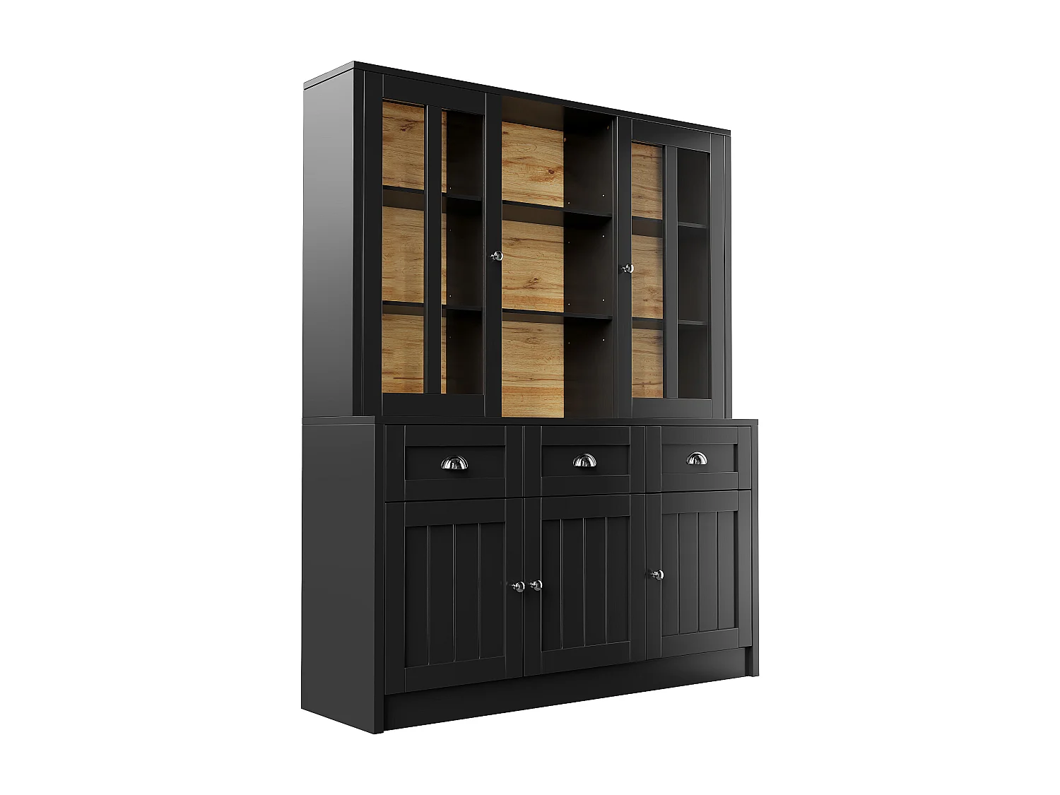 Armoire haute 140×38,5×175cm, Vitrine et Buffet, Étagères avec tiroirs, Style minimaliste, Cuisine/Salon, Noir, rangement spacieux