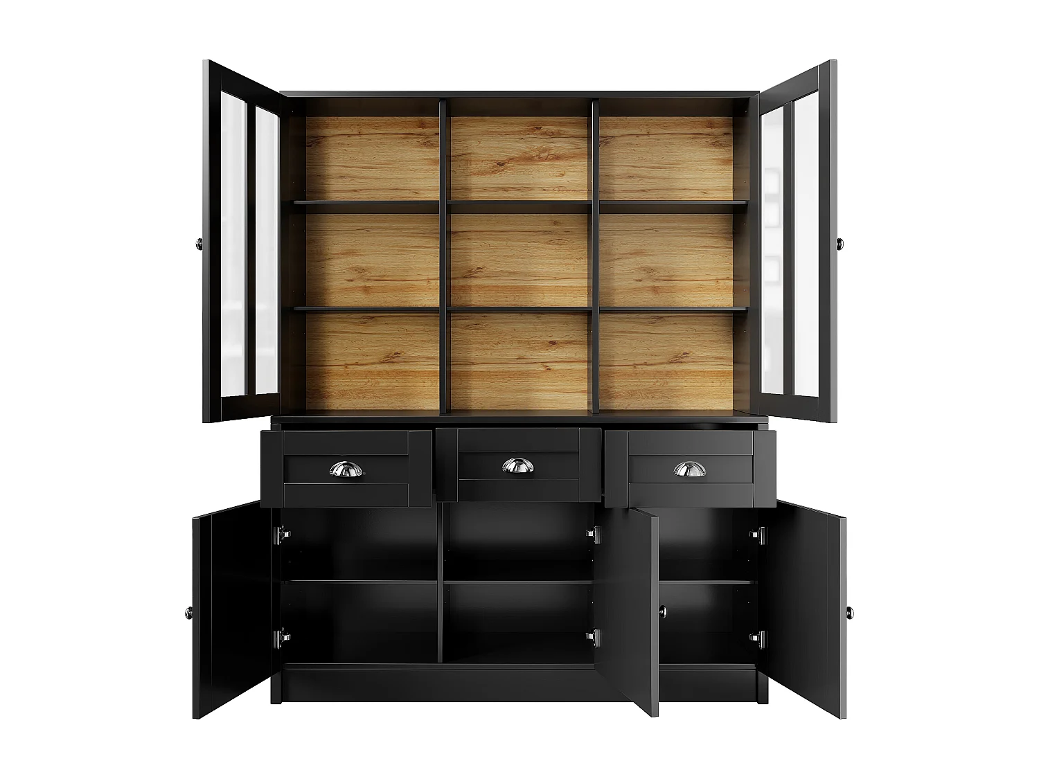 Armoire haute 140×38,5×175cm, Vitrine et Buffet, Étagères avec tiroirs, Style minimaliste, Cuisine/Salon, Noir, rangement spacieux