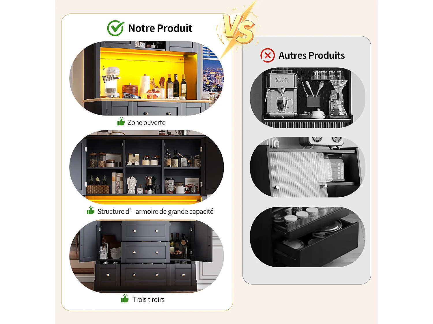 Armoire haute 115/180/40 cm avec éclairage LED et commande par application MDF noir et naturel