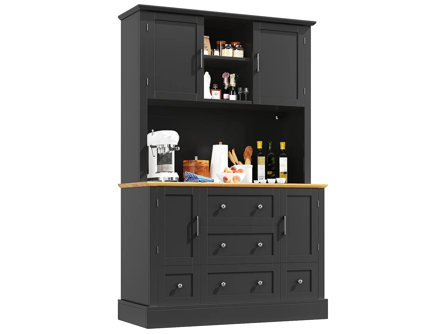 Armoire haute 115/180/40 cm avec éclairage LED et commande par application MDF noir et naturel
