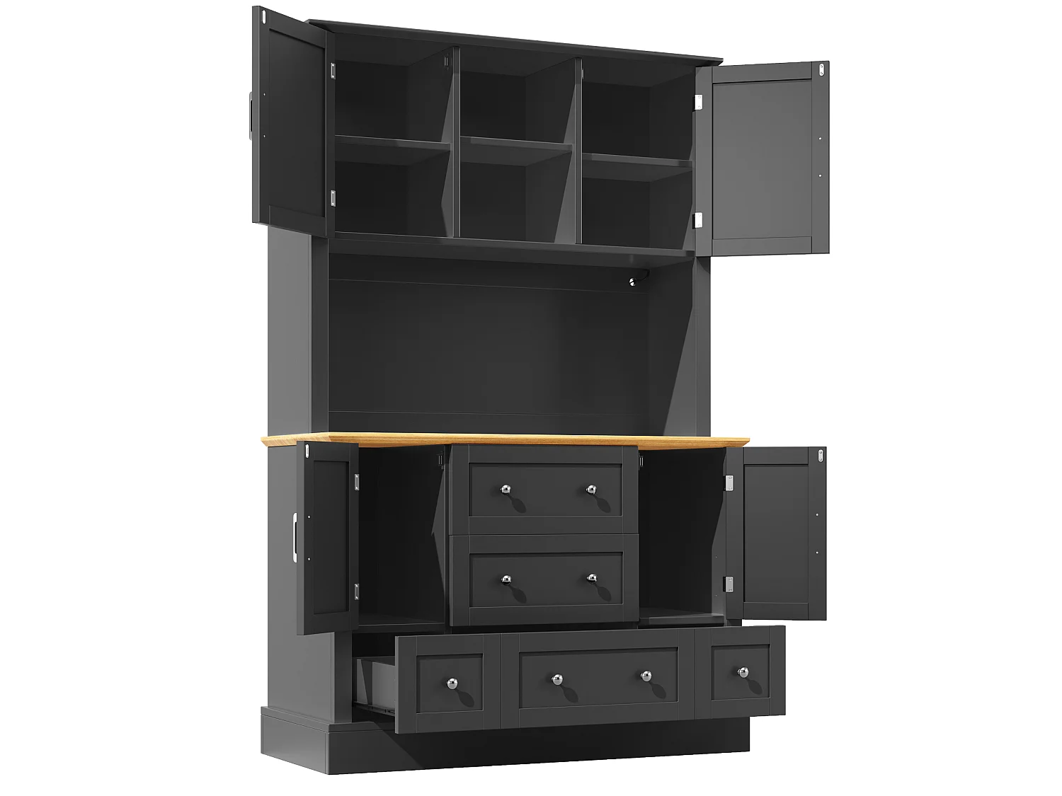 Armoire haute 115/180/40 cm avec éclairage LED et commande par application MDF noir et naturel