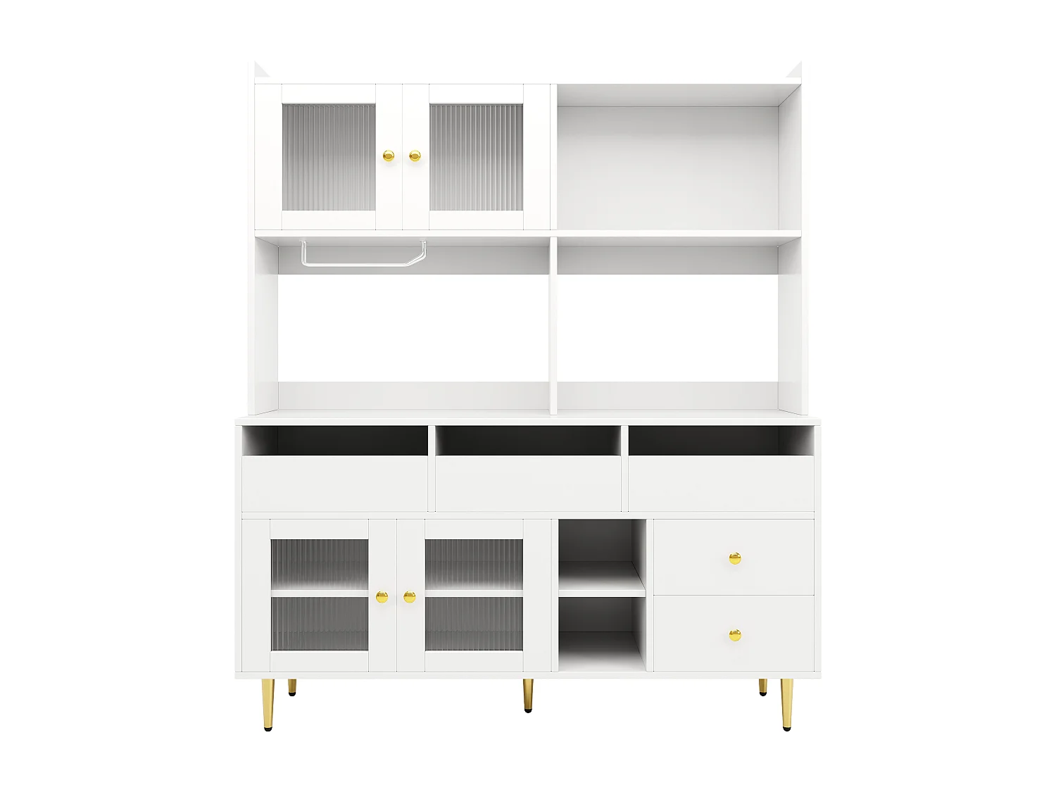 Armoire haute restaurant 145×39×171cm, Porte verre Changhong, Casier à verres, Rangement multi-niveaux, Blanc et décor doré