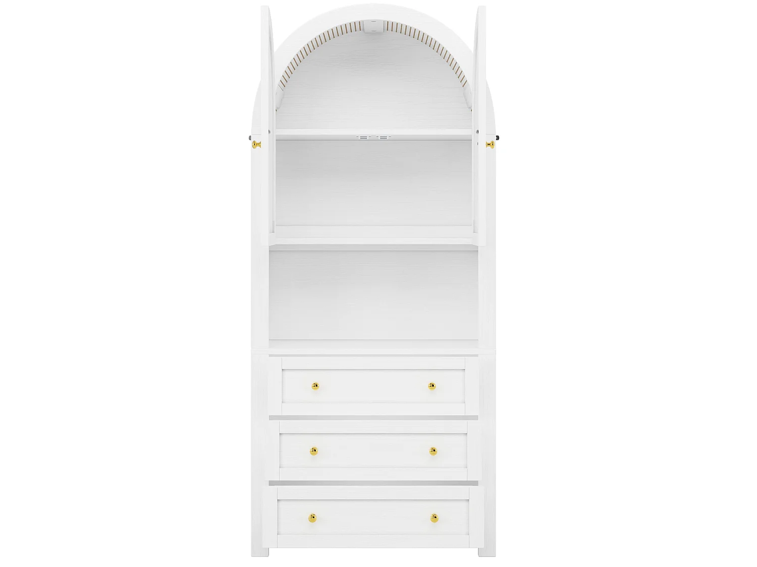 Armoire de rangement haute 70/180/35 cm avec 3 tiroirs, portes cintrées et niche ouverte MDF blanc