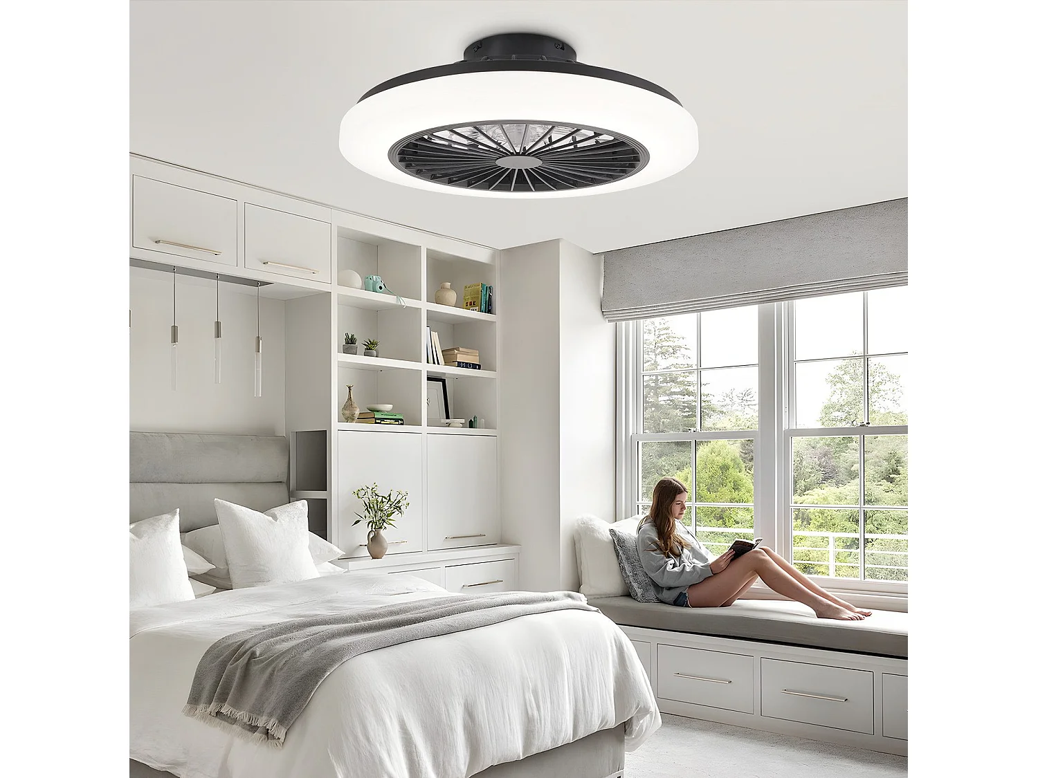 ZMH Ventilateur de plafond LED blanc avec éclairage 6 vitesses- Ventilateur silencieux 40W avec télécommande et variateur