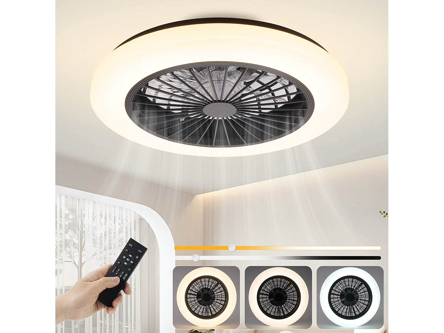 ZMH Ventilateur de plafond LED blanc avec éclairage 6 vitesses- Ventilateur silencieux 40W avec télécommande et variateur