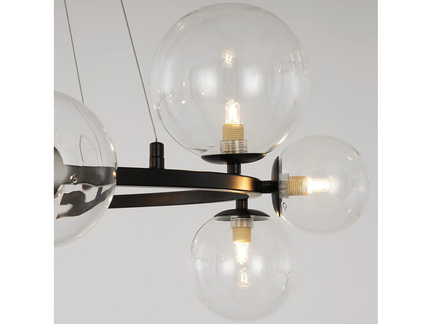 ZMH Lustre en métal et verre G9 Moderne design 14 globes Verre Transparent - L. 80 x H. 171 cm - Pour Salle à Manger Couloir Sans Ampoules