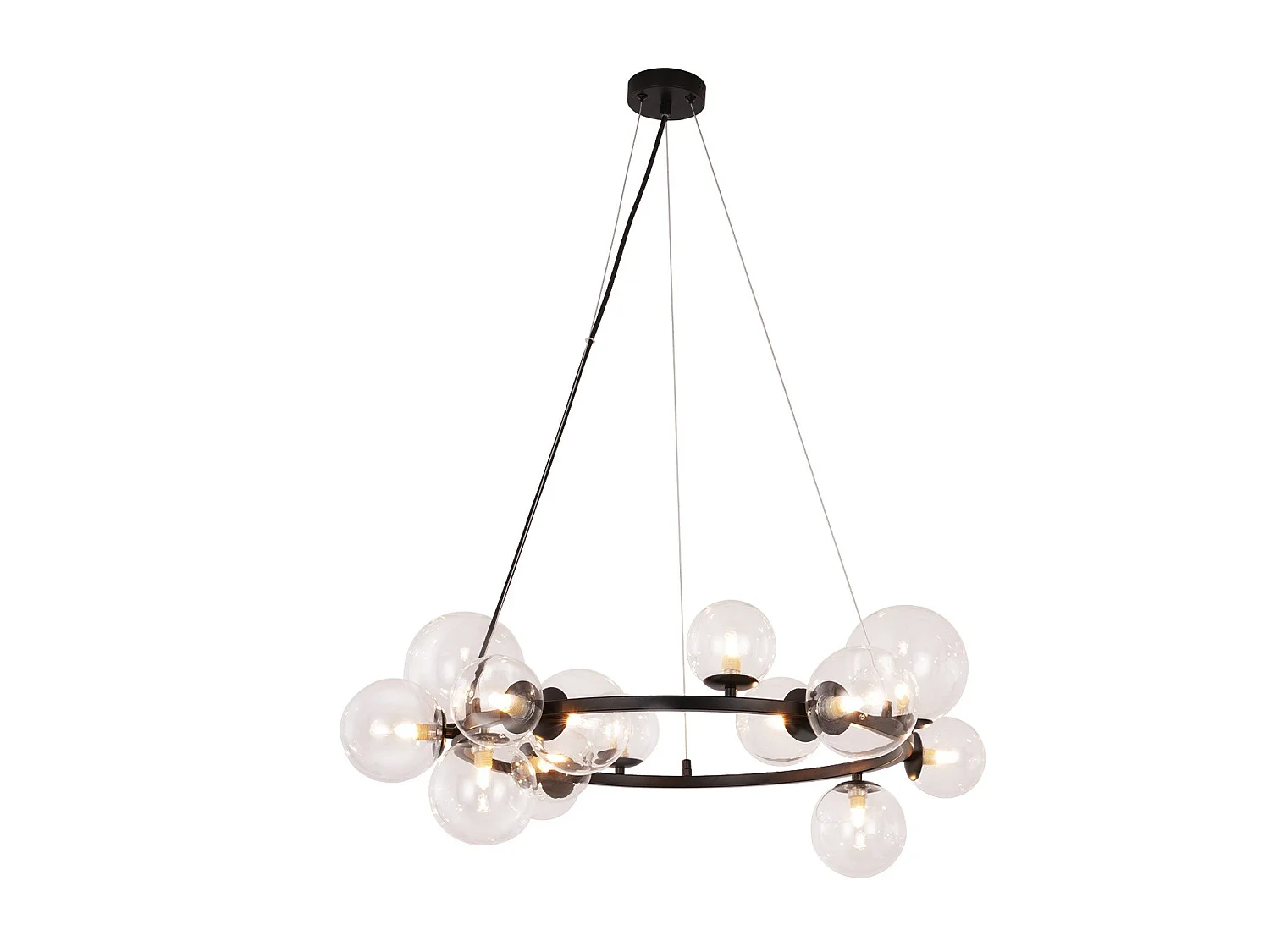 ZMH Lustre en métal et verre G9 Moderne design 14 globes Verre Transparent - L. 80 x H. 171 cm - Pour Salle à Manger Couloir Sans Ampoules