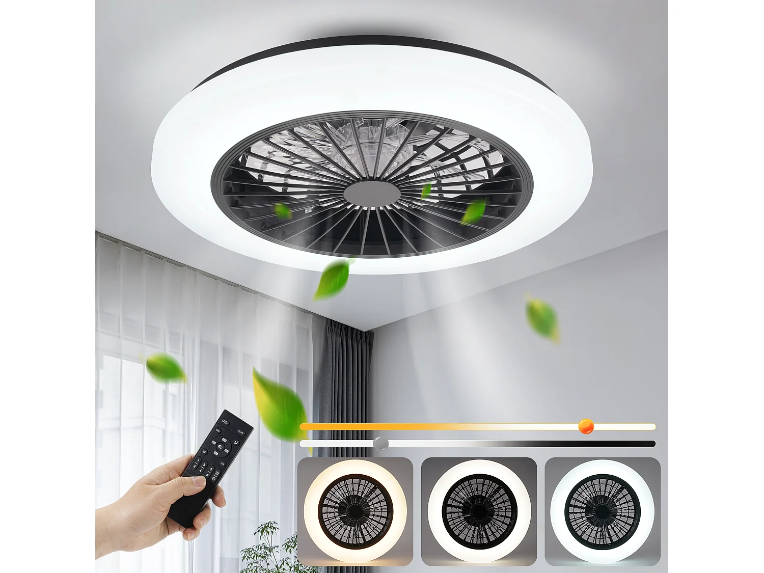 ZMH Ventilateur de plafond LED blanc avec éclairage 6 vitesses- Ventilateur silencieux 40W avec télécommande et variateur