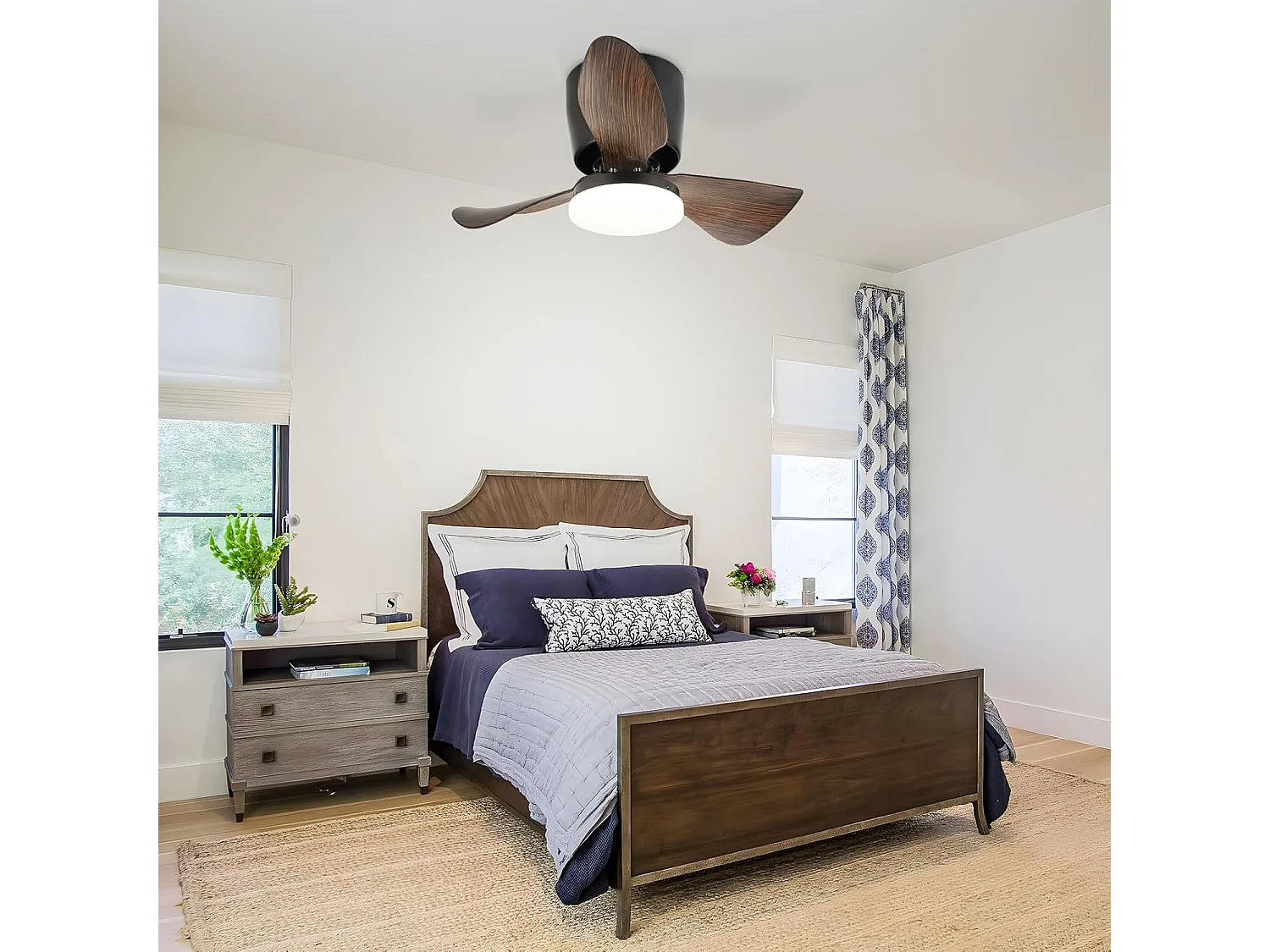 ZMH Ventilateur Plafond LED 70cm Noir - 23W Dimmable, Télécommande, 6 Vitesses, Été/Hiver (Salon/Cuisine)