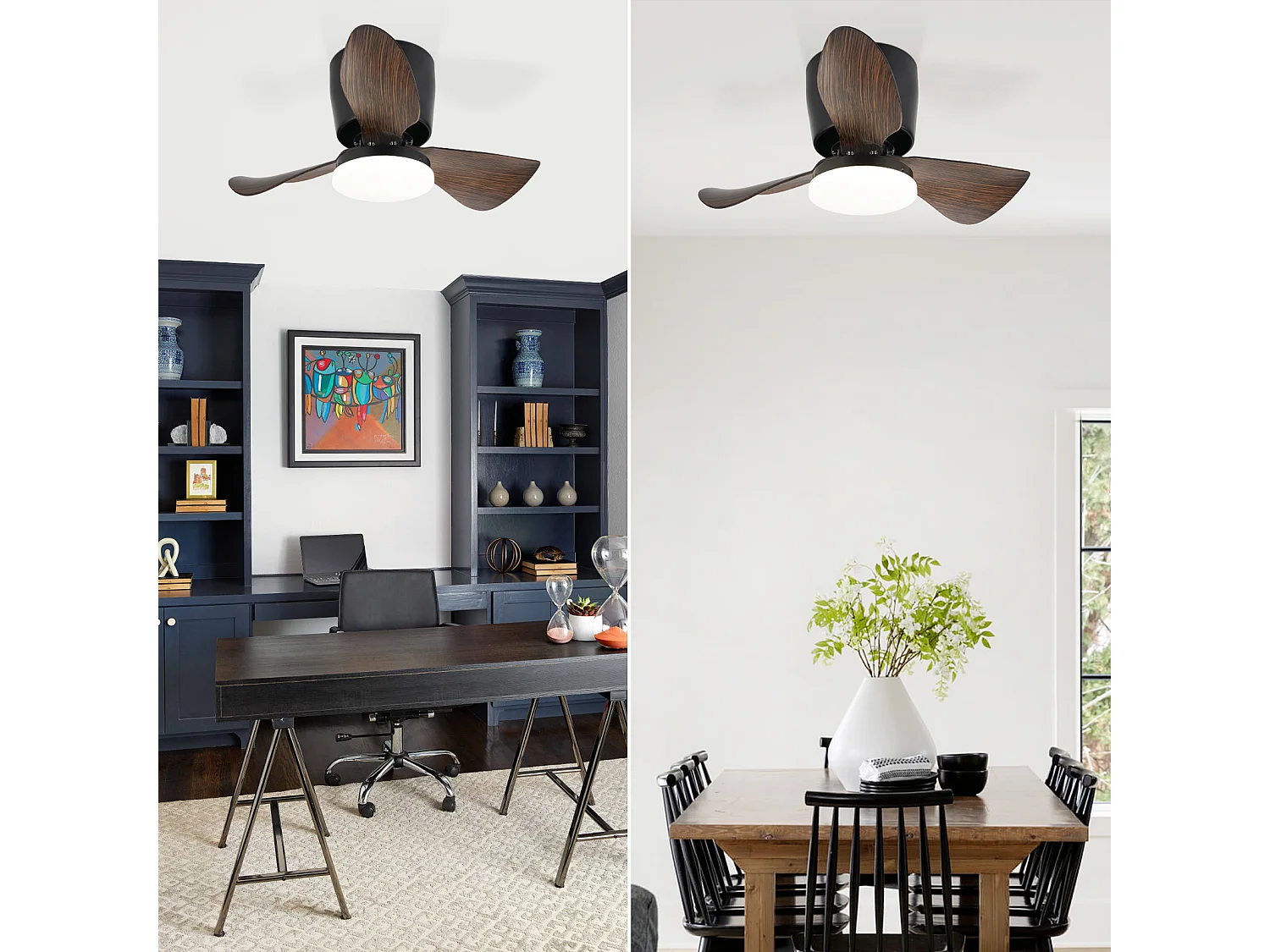 ZMH Ventilateur Plafond LED 70cm Noir - 23W Dimmable, Télécommande, 6 Vitesses, Été/Hiver (Salon/Cuisine)