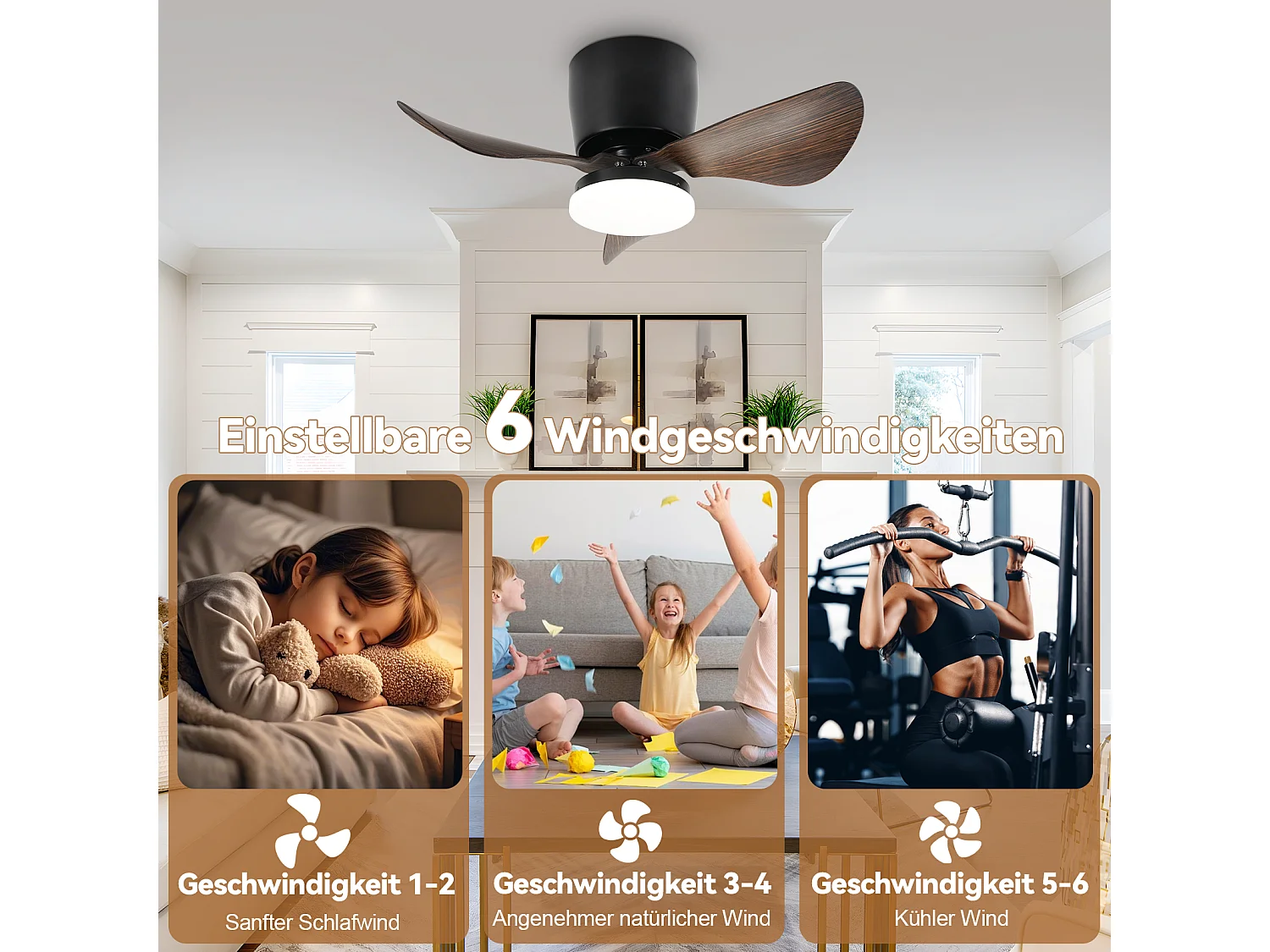 ZMH Ventilateur Plafond LED 70cm Noir - 23W Dimmable, Télécommande, 6 Vitesses, Été/Hiver (Salon/Cuisine)