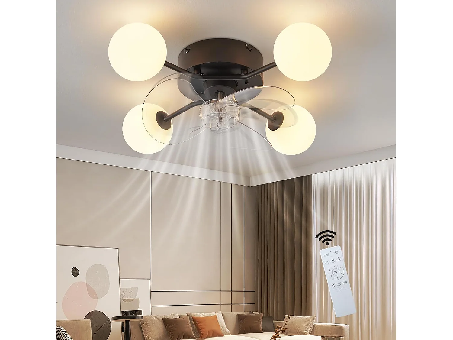 ZMH Ventilateur de plafond avec éclairage G9 silencieux et télécommande 6 vitesses minuterie pour cuisine ou salle à manger ampoule non incluse