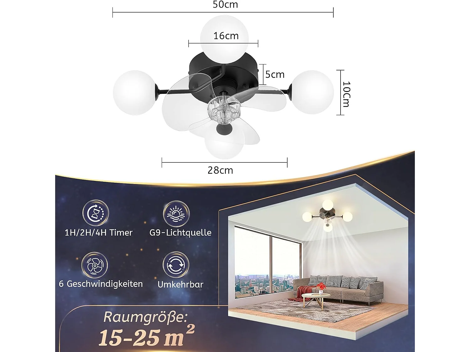 ZMH Ventilateur de plafond avec éclairage G9 silencieux et télécommande 6 vitesses minuterie pour cuisine ou salle à manger ampoule non incluse
